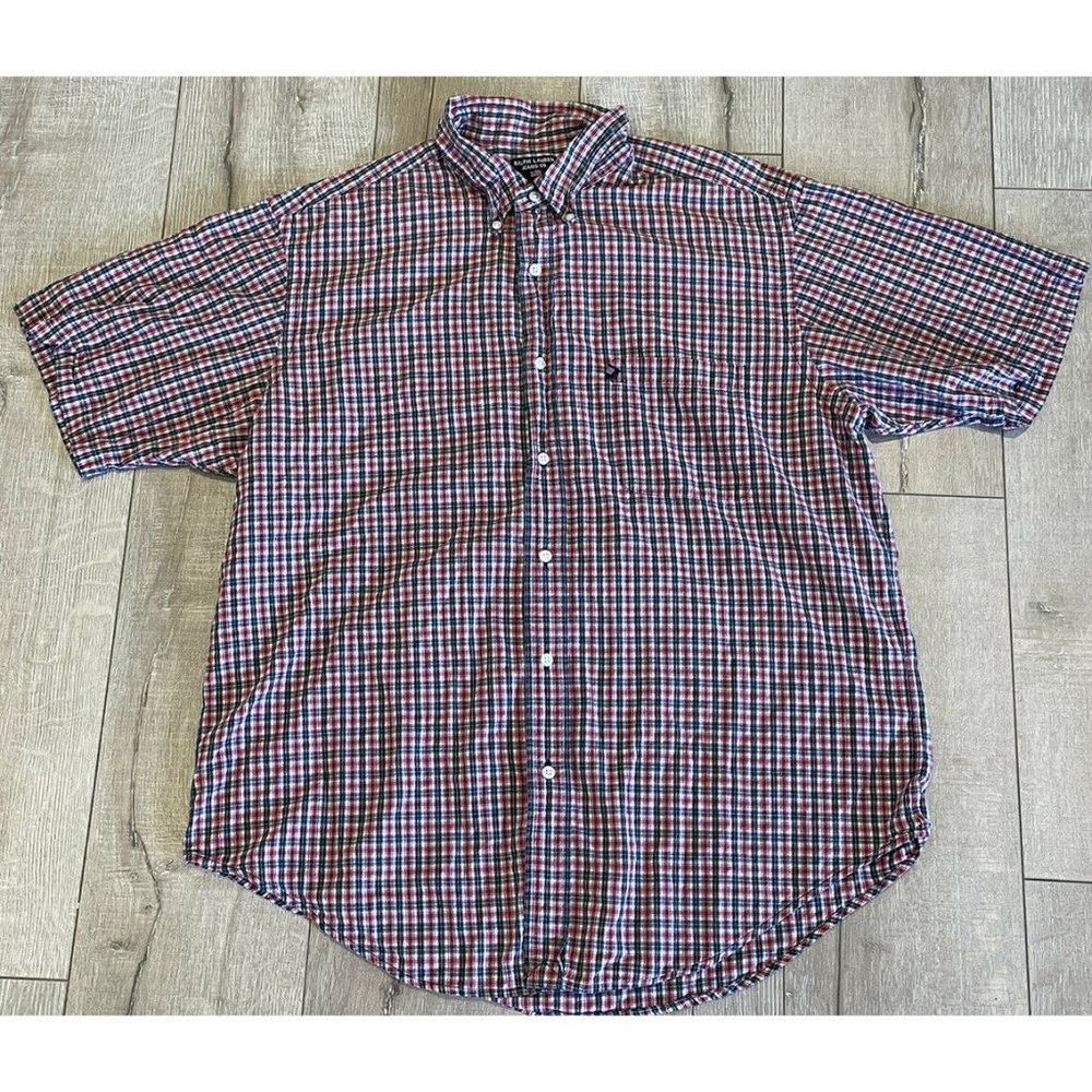 Ralph Lauren Jeans Co. Red Plaid Men's Short Sleeve Button Down Sz L